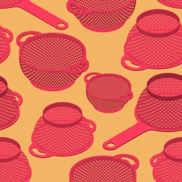 Colander seamless pattern. Pastafarianism cap background. Kitchen utensils .. Stock Illustration