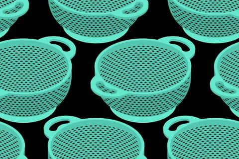 Colander seamless pattern. Pastafarianism cap background. Kitchen utensils .. Stock Illustration