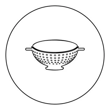 Colander sieve for pasta icon in circle round black color vector illustrati.. Illustrazione stock