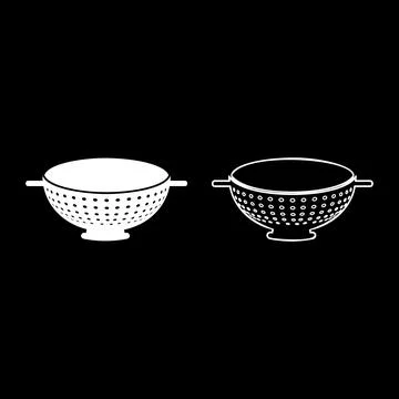 Colander sieve for pasta set icon white color vector illustration image sol.. Stock Illustration