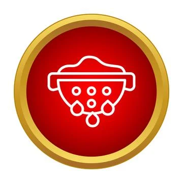 Colander strainer draining food with water drops icon Stock Illustration