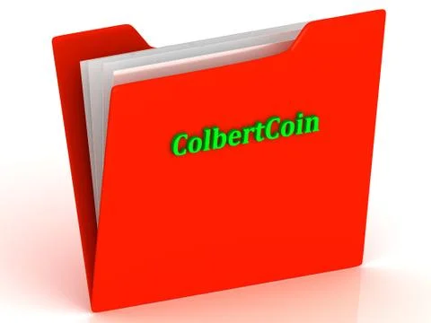 ColbertCoin- bright green letters on a gold folder on a white background Stock Illustration