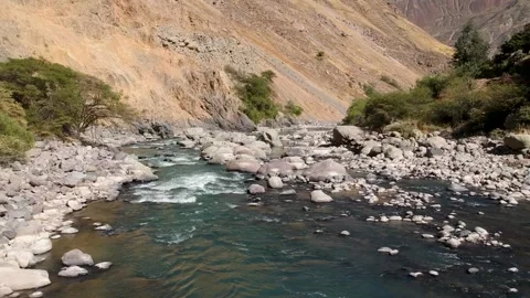 Colca Canyon Peru river fly over Stock Footage 258231194
