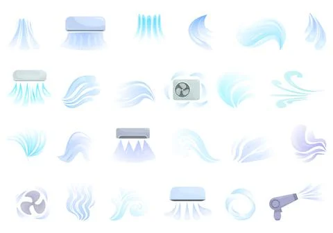 Cold air flow icons set cartoon vector. Wind air effect Stock Illustration
