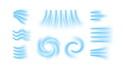 Cold air flow vector set, blue fresh streams showing wind motion, straight Stock Illustration