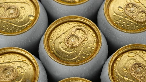 Cold aluminum cans top view. Many cans of beer or other drinks Stock Footage 154788367