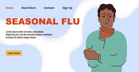 Cold and flu symptoms flat illustration banner. Throat cancer concept landi.. Stock Illustration