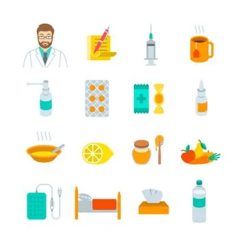 Cold and flu treatment flat icons イラスト素材