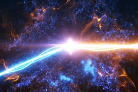 Cold and hot light streak breaks out on a black background with smoke and lig 스톡 일러스트