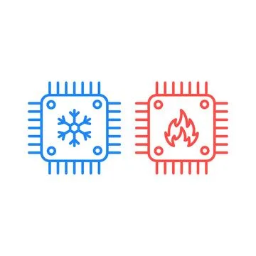 Cold and hot processor chip, circuit. Vector icon template 스톡 일러스트