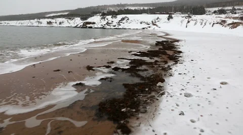 Cold and icy winter beach Stock Footage 34093584