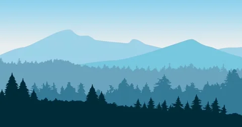 Cold and silent blue forest mountains parallax animation video Video stock 189584700