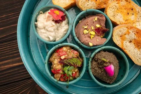 Cold appetizer assortment with pate Stock Photos