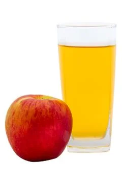 Cold apple juice for refreshment isolated on white background. Stock Photos