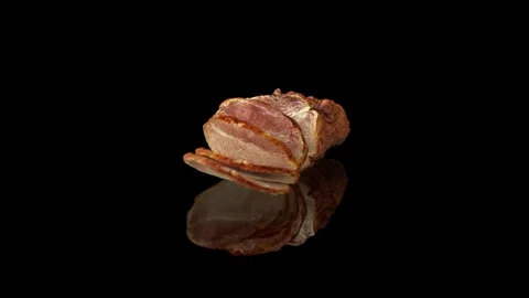 Cold baked pork isolated on black. Stock Footage 71206251