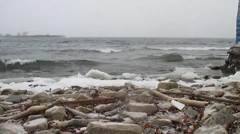 Cold beach during winter time Stock Footage 45591281