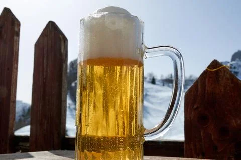 Cold beer and winter time Stock Photos