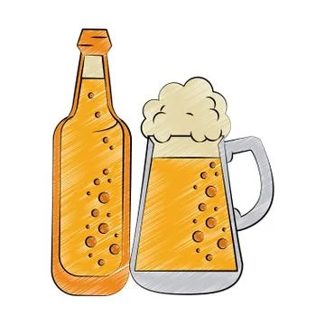 Cold beer cup and bottle scribble Stock Illustration