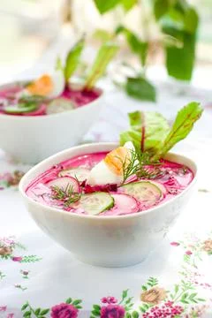 Cold beet soup Stock Photos