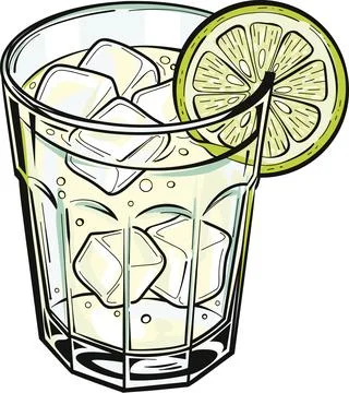 Cold Beverage with Ice Cubes and Lime Slice in a Glass Stock Illustration