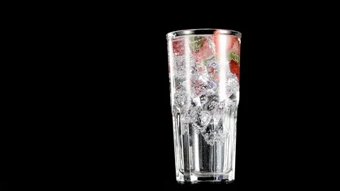 Cold beverage with Strawberry and mint on a black background Stock Footage 91892971