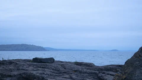 Cold blue hour looking over Lake Superior, 4k, slow-mo Stock Footage 243537790