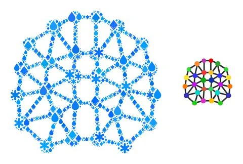 Cold Blue Water Collage Artificial Brain Icon Stock Illustration