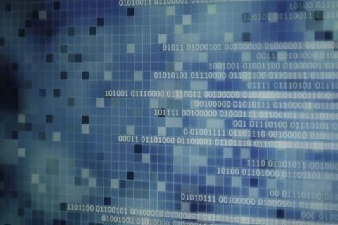 Cold blue white binary winter. lines of binary codes moving from right to lef Stock Photos