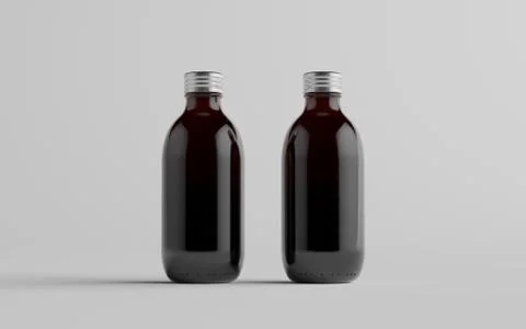 Cold Brew Coffee Amber / Brown Medium Glass Bottle Packaging Mockup - Two Bot Stock Illustration