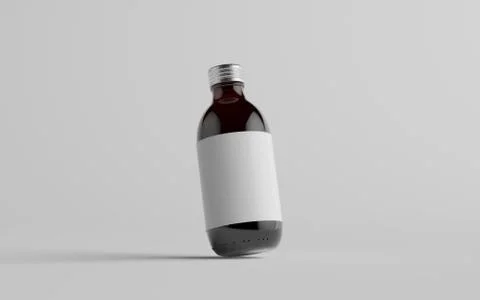 Cold Brew Coffee Amber / Brown Medium Glass Bottle Packaging Mockup - One Bot Stock Illustration
