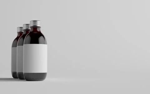 Cold Brew Coffee Amber / Brown Medium Glass Bottle Packaging Mockup - Three B Stock Illustration