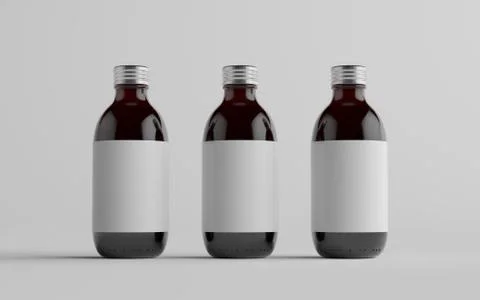 Cold Brew Coffee Amber / Brown Medium Glass Bottle Packaging Mockup - Three B Stock Illustration