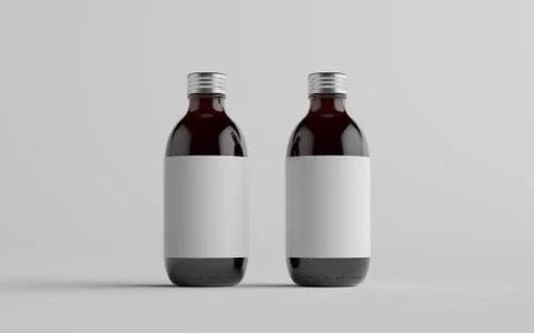 Cold Brew Coffee Amber / Brown Medium Glass Bottle Packaging Mockup - Two Bot Stock Illustration