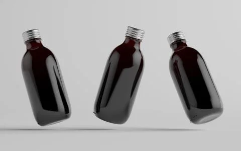 Cold Brew Coffee Amber / Brown Medium Glass Bottle Packaging Mockup - Three B Stock Illustration