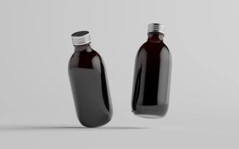 Cold Brew Coffee Amber / Brown Medium Glass Bottle Packaging Mockup - Two Bot Stock Illustration