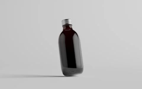 Cold Brew Coffee Amber / Brown Medium Glass Bottle Packaging Mockup - One Bot Stock Illustration