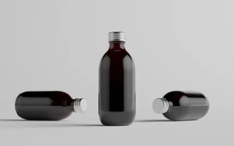 Cold Brew Coffee Amber / Brown Medium Glass Bottle Packaging Mockup - Three B Stock Illustration