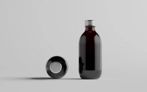 Cold Brew Coffee Amber / Brown Medium Glass Bottle Packaging Mockup - Two Bot Stock Illustration