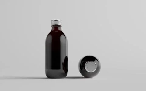 Cold Brew Coffee Amber / Brown Medium Glass Bottle Packaging Mockup - Two Bot Stock Illustration