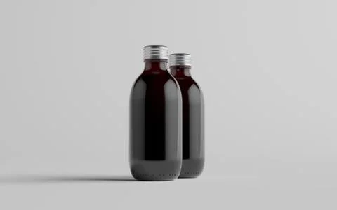 Cold Brew Coffee Amber / Brown Medium Glass Bottle Packaging Mockup - Two Bot Stock Illustration