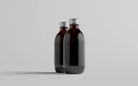 Cold Brew Coffee Amber / Brown Medium Glass Bottle Packaging Mockup - Two Bot Stock Illustration