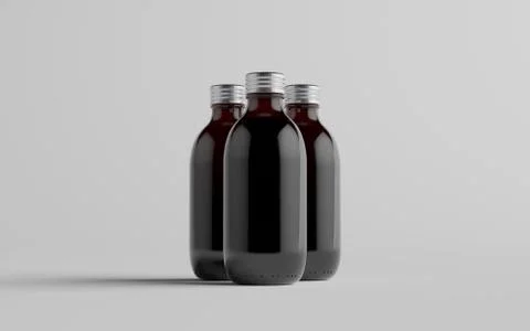 Cold Brew Coffee Amber / Brown Medium Glass Bottle Packaging Mockup - Three B Stock Illustration