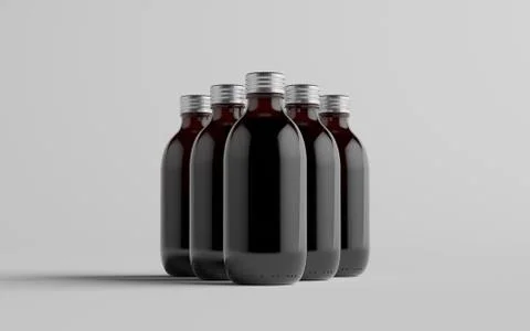 Cold Brew Coffee Amber / Brown Medium Glass Bottle Packaging Mockup - Multipl Stock Illustration
