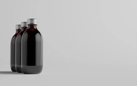Cold Brew Coffee Amber / Brown Medium Glass Bottle Packaging Mockup - Three B Stock Illustration
