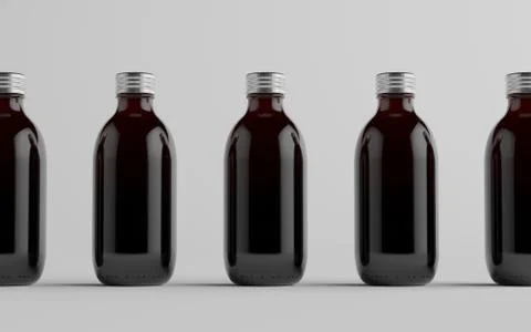 Cold Brew Coffee Amber / Brown Medium Glass Bottle Packaging Mockup - Multipl Stock Illustration