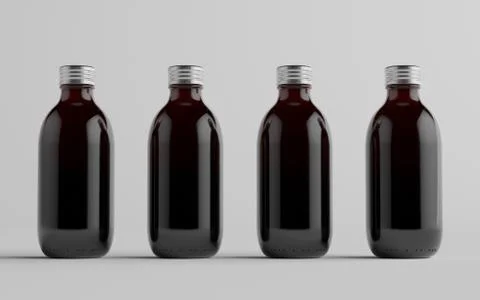 Cold Brew Coffee Amber / Brown Medium Glass Bottle Packaging Mockup - Multipl Stock Illustration