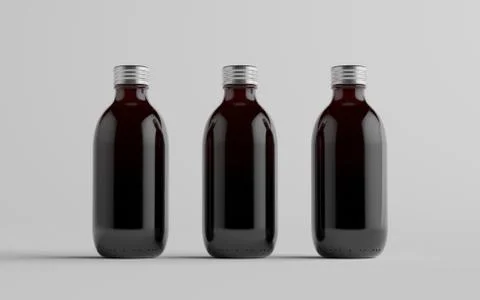 Cold Brew Coffee Amber / Brown Medium Glass Bottle Packaging Mockup - Three B Stock Illustration