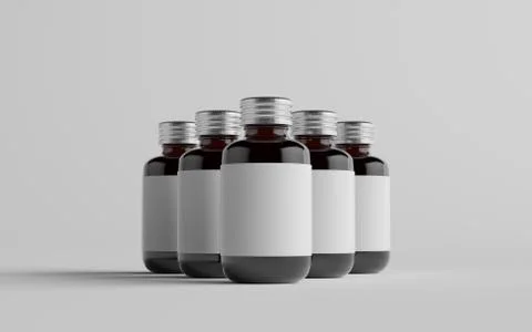 Cold Brew Coffee Amber / Brown Small Glass Bottle Packaging Mockup - Multiple Stock Illustration