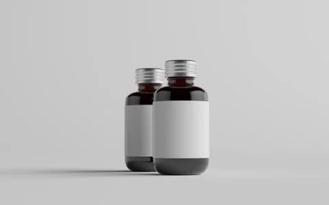 Cold Brew Coffee Amber / Brown Small Glass Bottle Packaging Mockup - Two Bott Stock Illustration