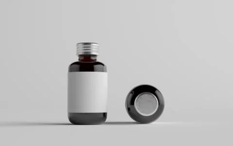 Cold Brew Coffee Amber / Brown Small Glass Bottle Packaging Mockup - Two Bott Stock Illustration